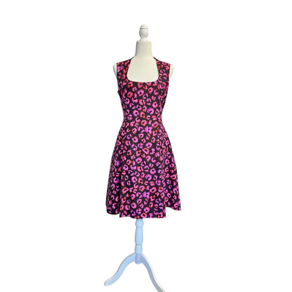KATE SPADE New York Kimi Fit & Flare Leopard Multicolor Square Neck Dress Sz 8